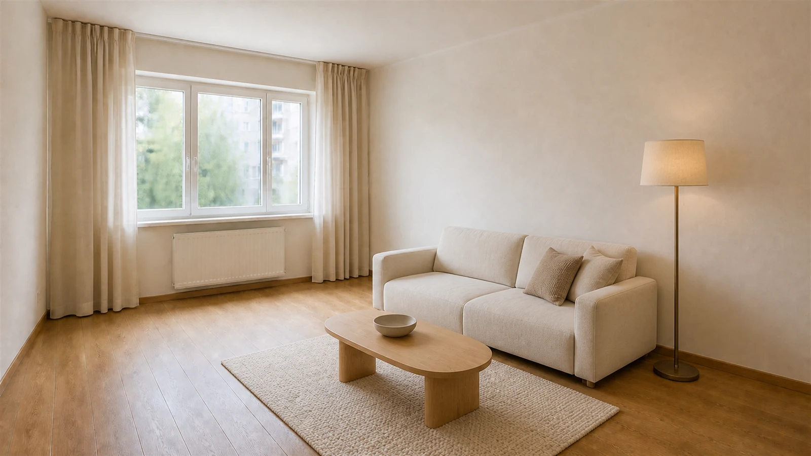 After: A calm, warm minimalist room